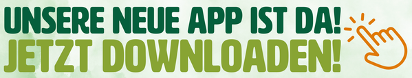 KI generiert: Werbung für eine neue App mit dem Text: "UNSERE NEUE APP IST DA! JETZT DOWNLOADEN!" und einem Klick-Symbol.