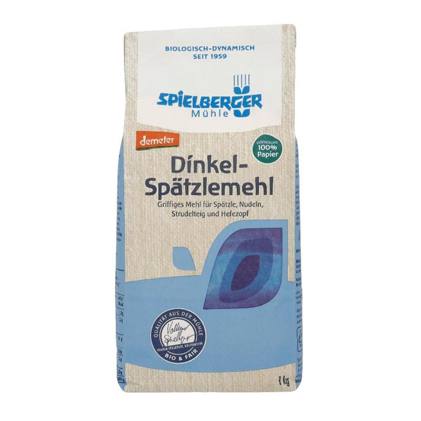Produktfoto zu Griffiges Dinkelmehl für Spätzle, Nudeln, Strudelteig, Hefezopf, 1kg