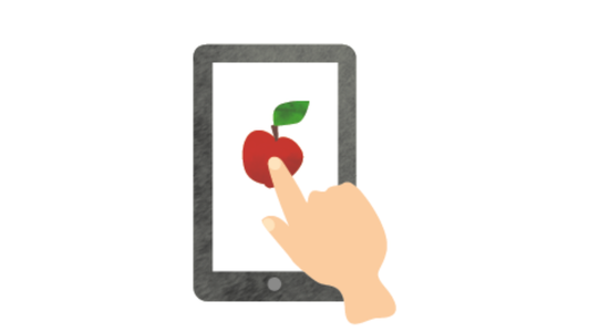 KI generiert: Das Bild zeigt eine Hand, die auf das Display eines Tablets tippt, auf dem ein roter Apfel abgebildet ist. Der Fokus liegt auf der Interaktion mit einem digitalen Gerät.