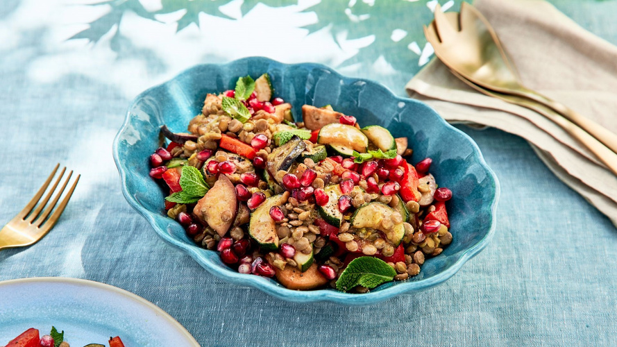 Rezeptbild für Bunter Linsensalat mit gebratenem Gemüse
