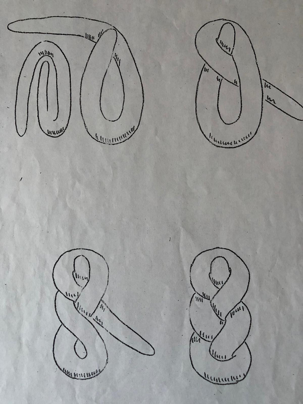 KI generiert: Handgezeichnete Knotenanleitungen in vier Schritten auf Papier.