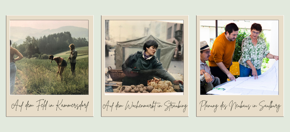 KI generiert: Das Bild zeigt drei Szenen: Menschen bei der Arbeit auf einem Feld, eine Person, die Lebensmittel auf einem Wochenmarkt verkauft, und eine Gruppe, die Baupläne in einem Raum bespricht. Der Hauptinhalt des Bildes sind verschiedene Aspekte der landwirtschaftlichen und städtischen Arbeit.