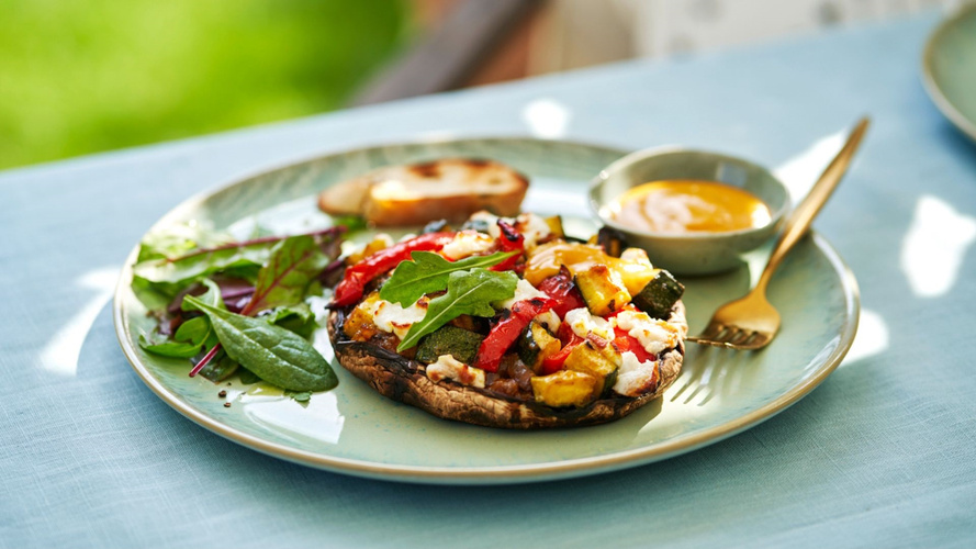 Rezeptbild für Gefüllte Portobello vom Grill mit Mango-Balsamico Dressing