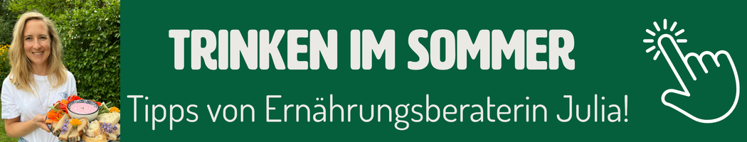 KI generiert: Eine Frau hält Obst. Text: "TRINKEN IM SOMMER Tipps von Ernährungsberaterin Julia!"