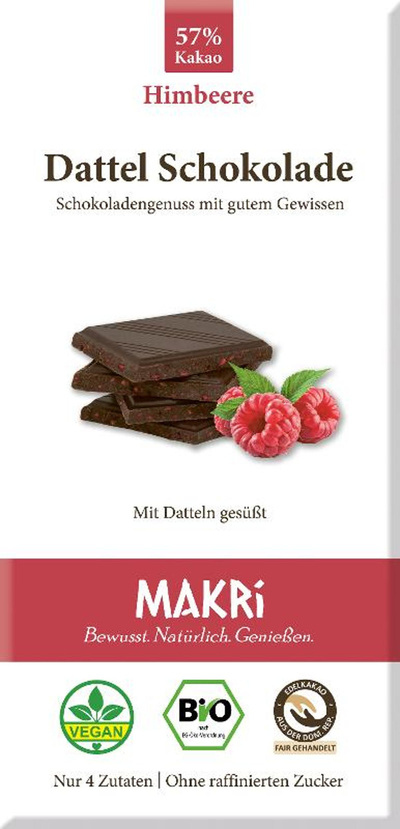 Produktfoto zu Dattel Himbeere Schokolade 85g