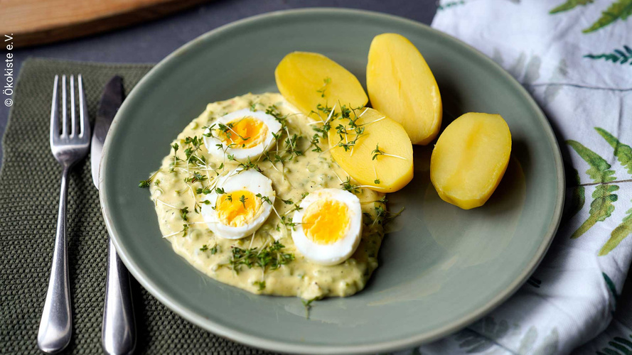 Rezeptbild für Eier in Senfsahne mit Kartoffeln