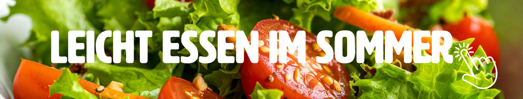 KI generiert: Ein frischer Salat mit Tomaten und Text: "LEICHT ESSEN IM SOMMER".