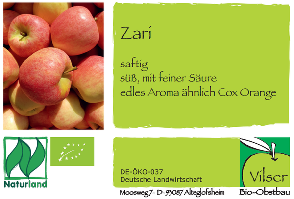 KI generiert: Äpfel der Sorte Zari, beschrieben als saftig, süß mit feiner Säure und edlem Aroma.