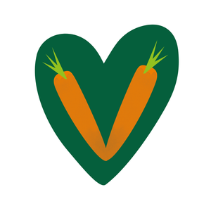 KI generiert: Das Bild zeigt ein grünes Herz, in dessen Innerem zwei Möhren ein V formen. Die Darstellung vermittelt den Eindruck einer Verbindung zwischen Liebe und vegetarischer Ernährung.