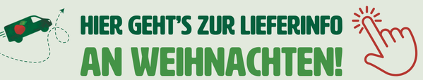 KI generiert: Ein grünes Auto und ein roter Fingerzeiger. Text: "HIER GEHT'S ZUR LIEFERINFO AN WEIHNACHTEN!"