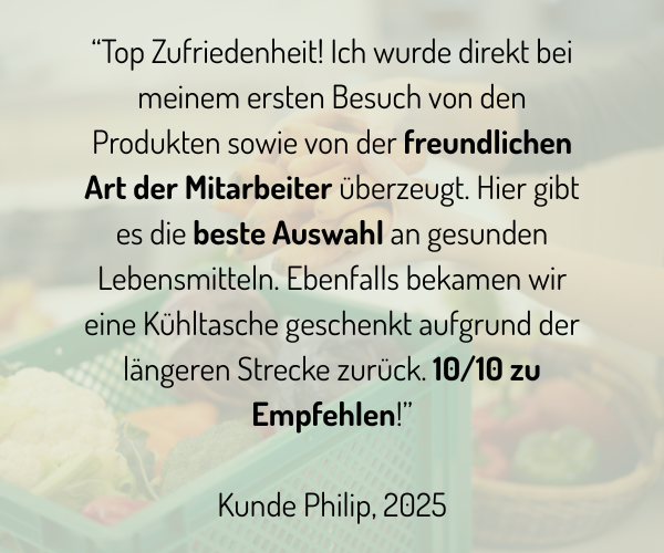 KI generiert: Kundenbewertung über freundliche Mitarbeiter und gute Auswahl an Lebensmitteln, 10/10 Empfehlung.