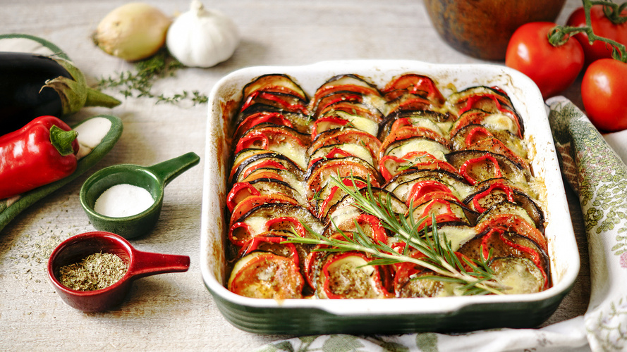 Rezeptbild für Ratatouille-Gemüse aus dem Ofen mit Mozzarella